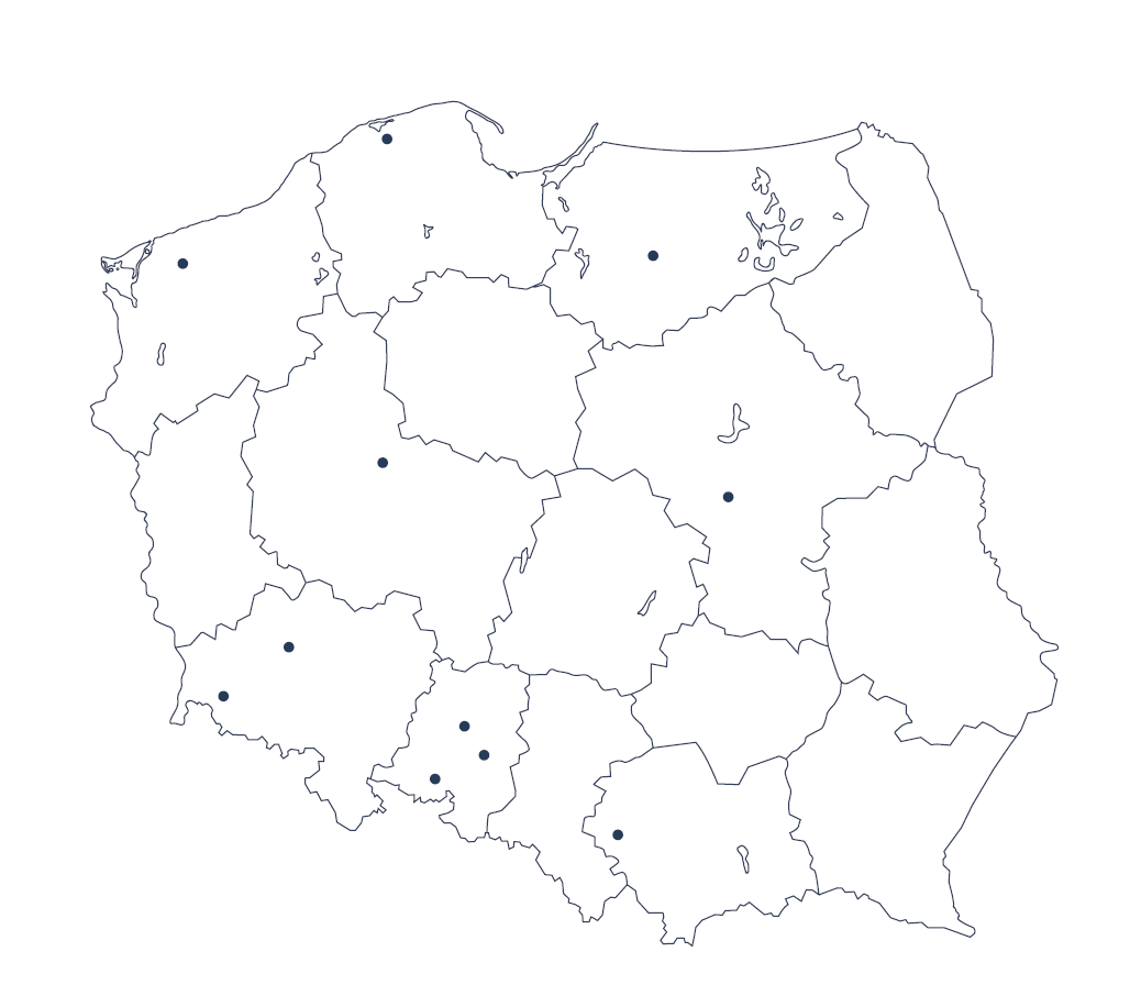 Mapa Polski — zasięg współpracy Bonam Curam
